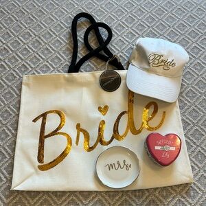 Bridal Bundle: Bridal Bag, Bridal Hat, Mrs. Ring Dish, Candle